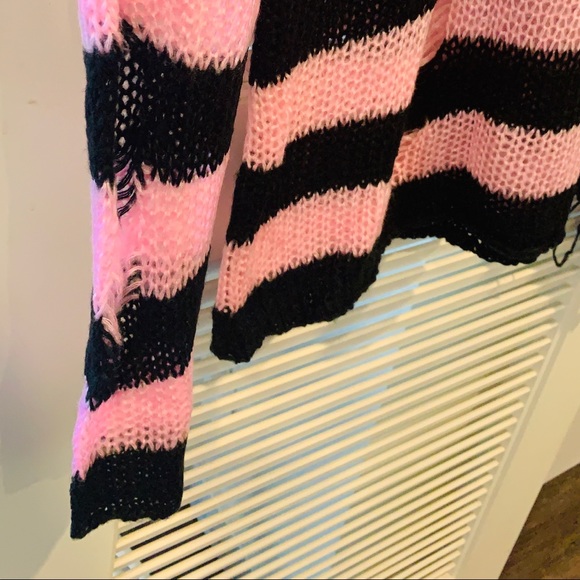 Widow Pink/Black Distressed Knit Sweater - Picture 4 of 10